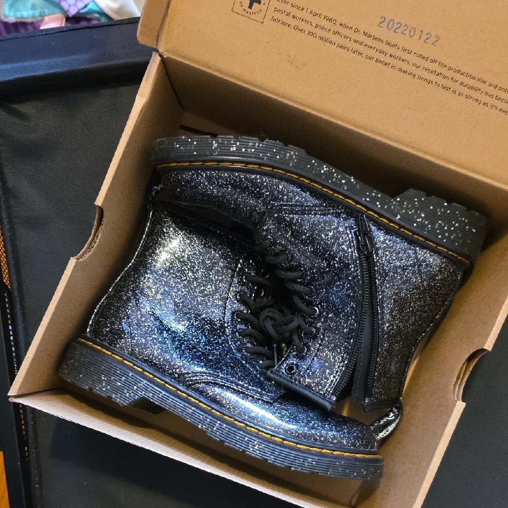 Dr. Martens Black Glitter Combat Boots